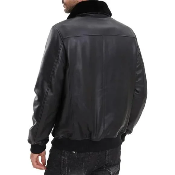 Leather Jacket With Removable Real Fur Collar- Leather Jacket For Men